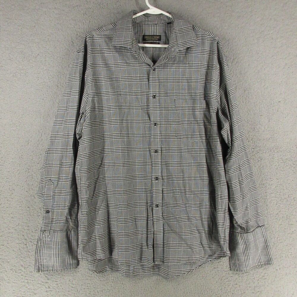 Donald Trump‎ Shirt Mens 17x34/35 Black Houndstooth Plaid Signature Collection